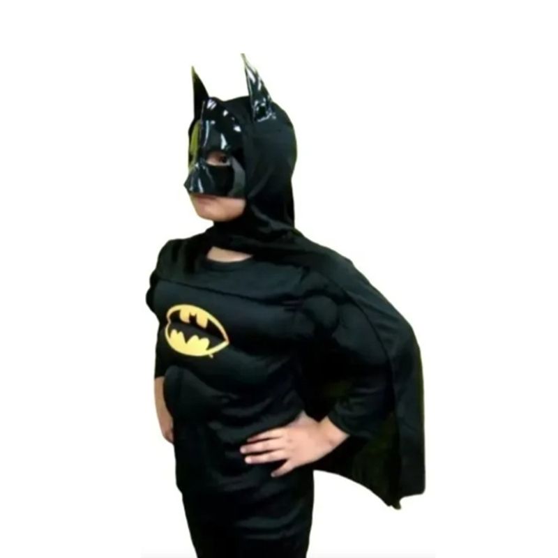 Jucarii, Copii si Bebe - Jucarii si jocuri - Jucarii de rol - Masti si costume copii - Costum Batman cu muschi si masca LED, carnaval, 7-9 ani, 120-130 cm - Infinity.ro