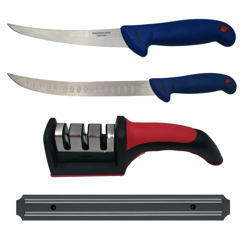 Casa si Gradina - Bucatarie si vesela - Vesela si tacamuri - Cutite si seturi de cutite - Set de macelarie DEPOX®, filetat, cutitul bucatarului, ascutitoare, suport magnetic si 12 carlige macelarie - Infinity.ro