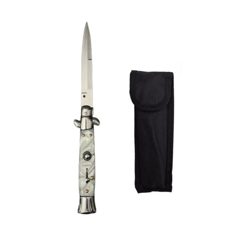 Sport si Outdoor - Camping - Cutite, bricege si accesorii - Cutite si bricege - Set doua bricege automate stiletto, Italian Blade, otel inoxidabil, husa inclusa, argintiu - Infinity.ro