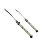 Sport si Outdoor - Camping - Cutite, bricege si accesorii - Cutite si bricege - Set doua bricege automate stiletto, Italian Blade, otel inoxidabil, husa inclusa, argintiu - Infinity.ro
