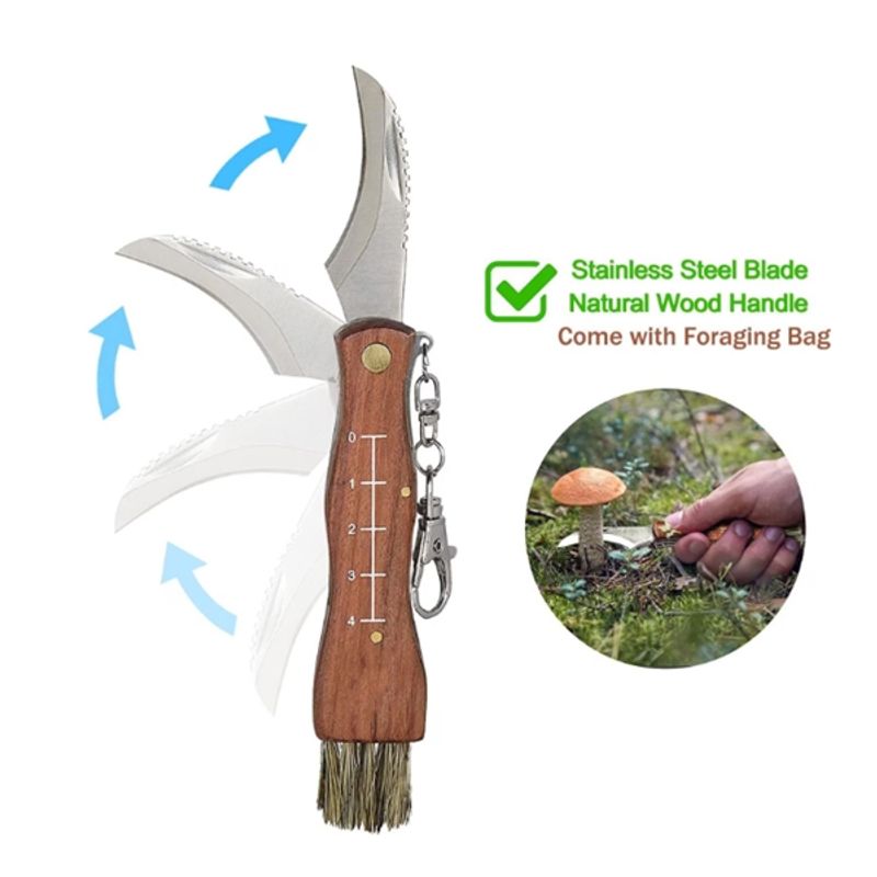 Sport si Outdoor - Camping - Cutite, bricege si accesorii - Cutite si bricege - Briceag pentru ciuperci DEPOX®, otel inoxidabil, cu perie, maner din lemn, 21 cm, maro - Infinity.ro