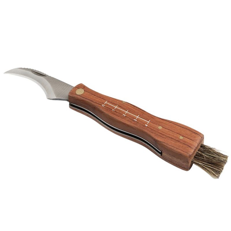 Sport si Outdoor - Camping - Cutite, bricege si accesorii - Cutite si bricege - Briceag pentru ciuperci DEPOX®, otel inoxidabil, cu perie, maner din lemn, 21 cm, maro - Infinity.ro