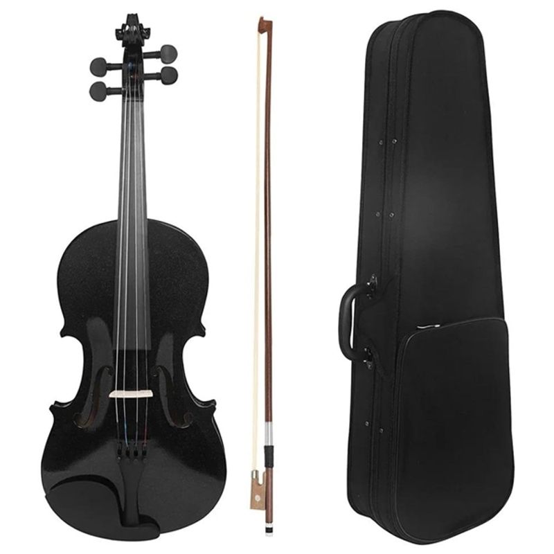 TV, Audio-Video si Foto - Instrumente muzicale - Instrumente clasice - Set vioara clasica din lemn pentru copii 1/8 si doua seturi corzi, DEPOX®, 43 cm, finisaj lucios negru - Infinity.ro