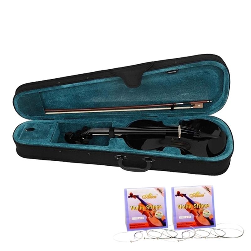 TV, Audio-Video si Foto - Instrumente muzicale - Instrumente clasice - Set vioara clasica din lemn pentru copii 1/8 si doua seturi corzi, DEPOX®, 43 cm, finisaj lucios negru - Infinity.ro