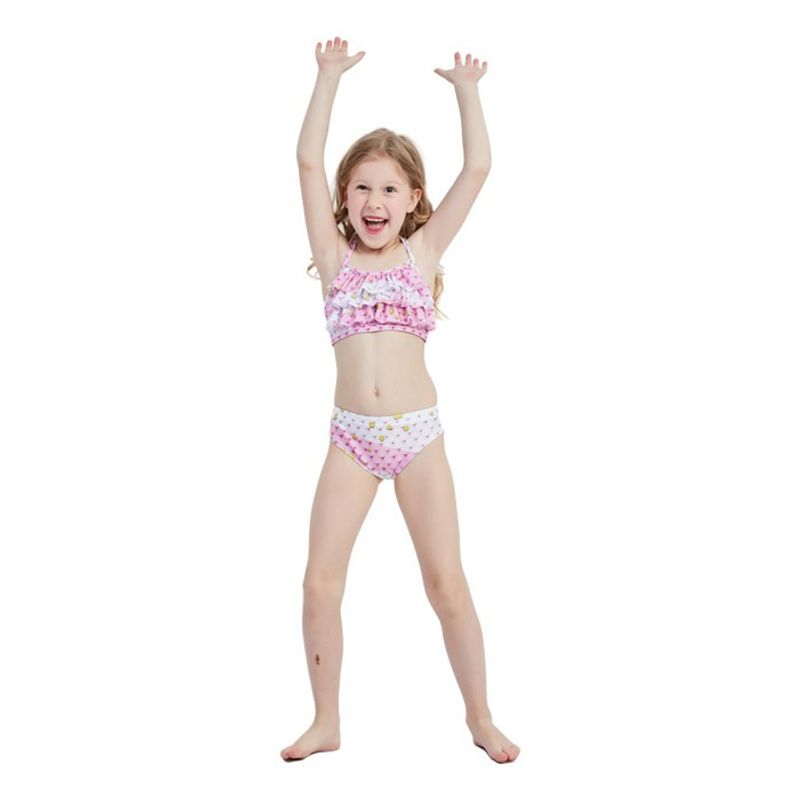 Fashion, accesorii si bijuterii - Copii - Lenjerie si pijamale copii - Costume de baie copii - Set 4 piese costum de baie Sirena Ariel, Roz/Alb, Include coada, inotatoare, top si slip - THK® - 110 cm - 3-4 ani - Infinity.ro