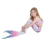 Fashion, accesorii si bijuterii - Copii - Lenjerie si pijamale copii - Costume de baie copii - Set 4 piese costum de baie Sirena Ariel, Roz/Alb, Include coada, inotatoare, top si slip - THK® - 110 cm - 3-4 ani - Infinity.ro