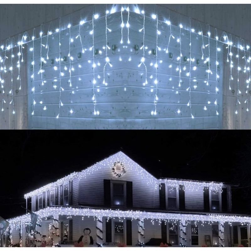 Casa si Gradina - Corpuri si surse de iluminat - Iluminat exterior - Instalatii luminoase exterior - Instalatie 20 metri ALB RECE 500 LED tip turturi franjuri - Infinity.ro