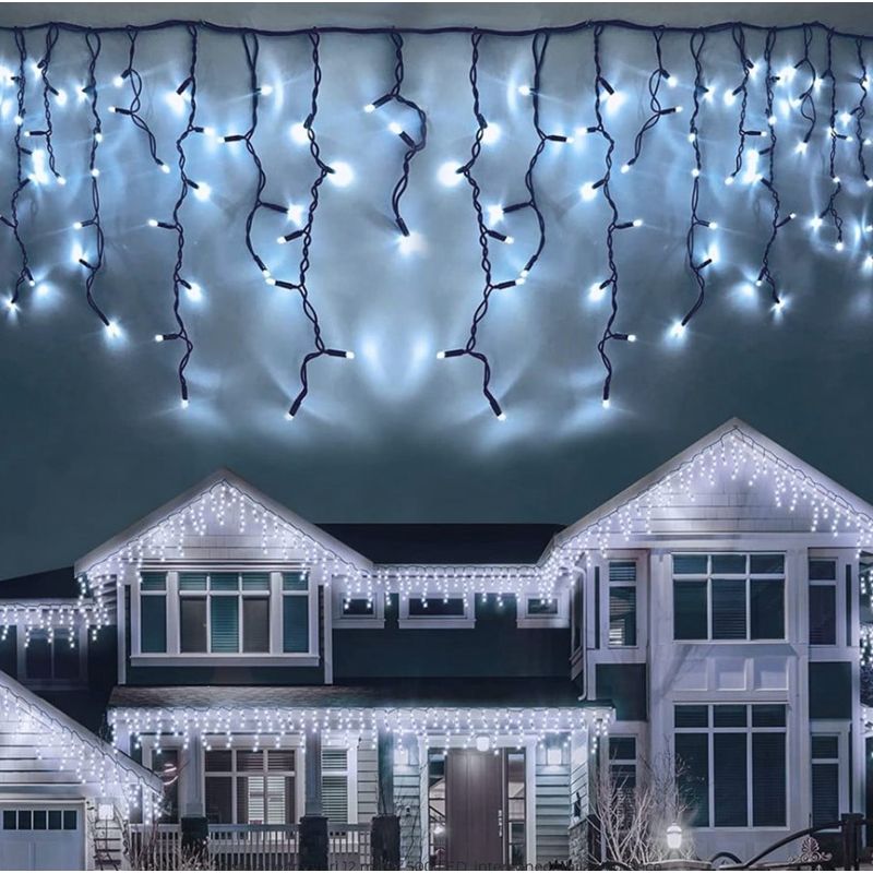 Casa si Gradina - Corpuri si surse de iluminat - Iluminat exterior - Instalatii luminoase exterior - Instalatie 20 metri ALB RECE 500 LED tip turturi franjuri - Infinity.ro