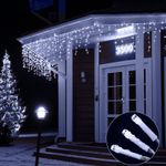 Casa si Gradina - Corpuri si surse de iluminat - Iluminat exterior - Instalatii luminoase exterior - Instalatie 20 metri ALB RECE 500 LED tip turturi franjuri - Infinity.ro