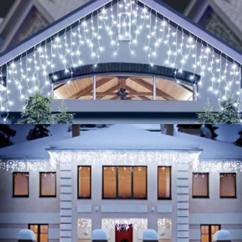 Casa si Gradina - Corpuri si surse de iluminat - Iluminat exterior - Instalatii luminoase exterior - Instalatie 20 metri ALB RECE 500 LED tip turturi franjuri - Infinity.ro