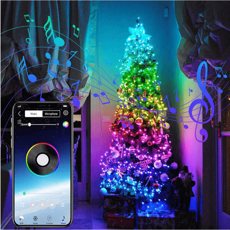 Casa si Gradina - Corpuri si surse de iluminat - Iluminat exterior - Instalatii luminoase exterior - Instalatie decorativa RGB Cu Control Bluetooth Prin Aplicatie 5 metri Luminozitate Reglabila USB Multicolor - Infinity.ro