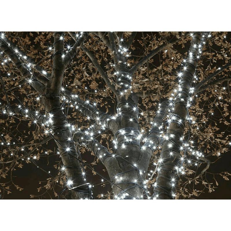 Casa si Gradina - Corpuri si surse de iluminat - Iluminat exterior - Instalatii luminoase exterior - Instalatie solara 1000 LED de 100 metri cu telecomanda pentru exterior ALB RECE HS - Infinity.ro