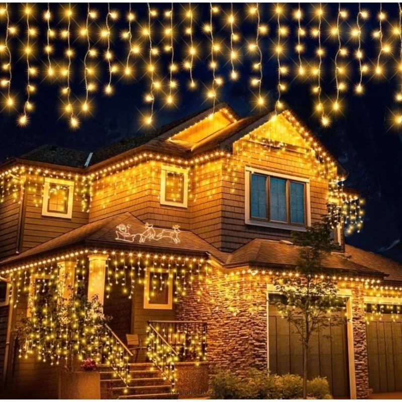 Casa si Gradina - Corpuri si surse de iluminat - Iluminat exterior - Instalatii luminoase exterior - Instalatie 30 metri ALB CALD 1200 LED tip turturi franjuri - Infinity.ro