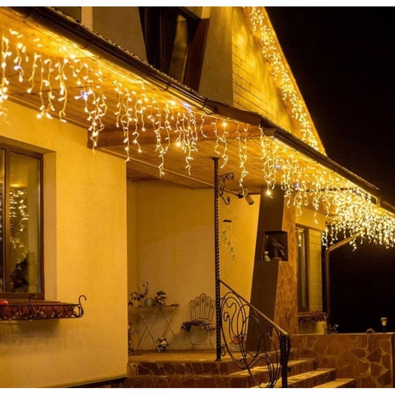 Casa si Gradina - Corpuri si surse de iluminat - Iluminat exterior - Instalatii luminoase exterior - Instalatie 30 metri ALB CALD 1200 LED tip turturi franjuri - Infinity.ro