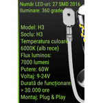 Auto si Moto - Electrice auto - Iluminare si semnalizare - Becuri auto - Set 2 becuri auto LED H1 cu lupa 60W 27 SMD 12V 6000K 7000lm - Infinity.ro