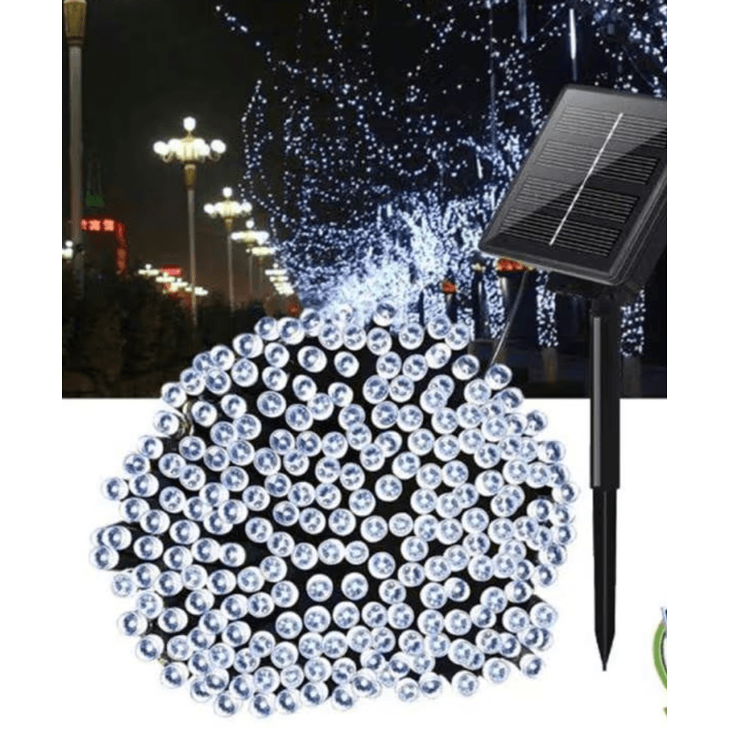 Casa si Gradina - Corpuri si surse de iluminat - Iluminat exterior - Instalatii luminoase exterior - Instalatie Solara 10 Metri cu 100 LED liniara ALB RECE HS - Infinity.ro