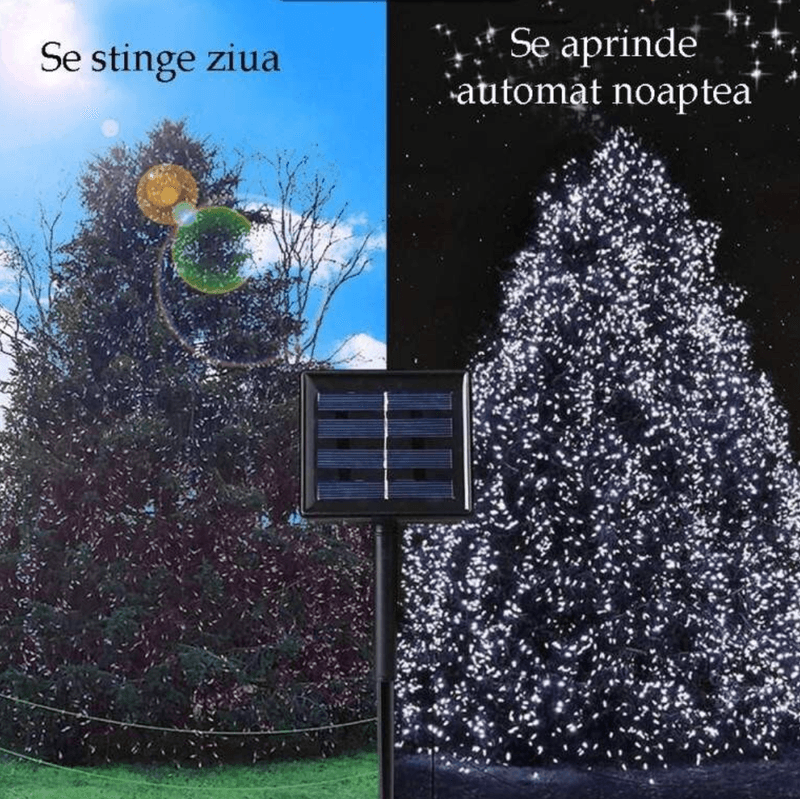 Casa si Gradina - Corpuri si surse de iluminat - Iluminat exterior - Instalatii luminoase exterior - Instalatie Solara 10 Metri cu 100 LED liniara ALB RECE HS - Infinity.ro