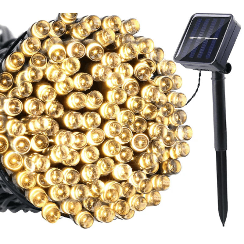 Casa si Gradina - Corpuri si surse de iluminat - Iluminat exterior - Instalatii luminoase exterior - Instalatie solara decorativa lungime 30 metri cu 300 LED ALB CALD - Infinity.ro