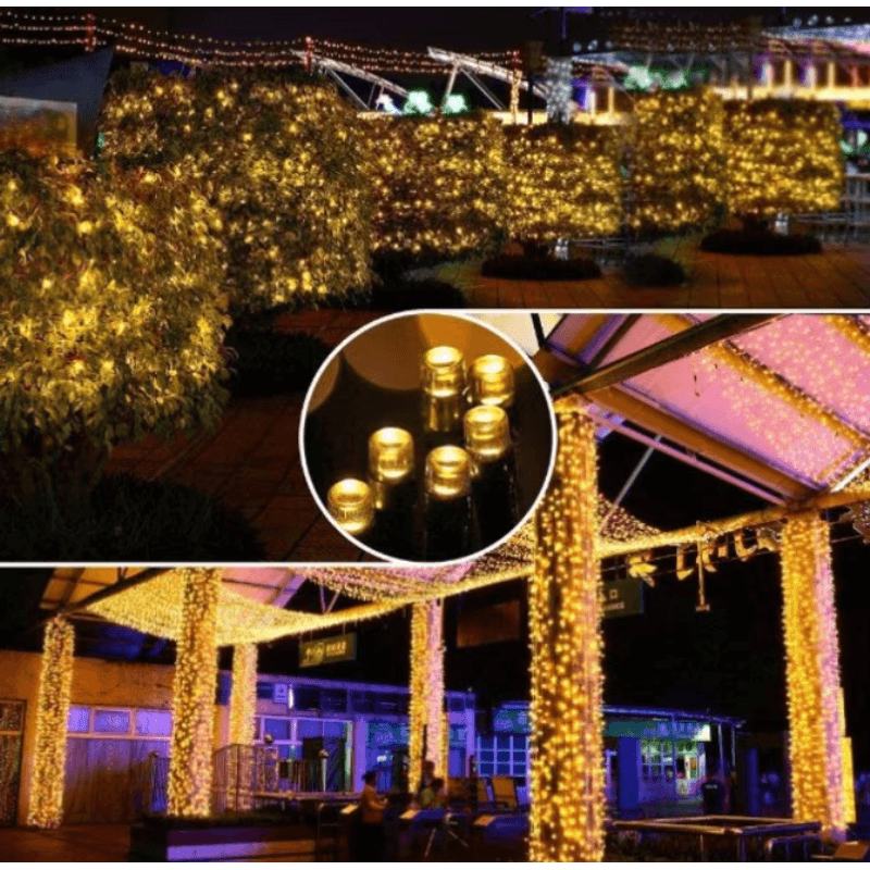 Casa si Gradina - Corpuri si surse de iluminat - Iluminat exterior - Instalatii luminoase exterior - Instalatie solara decorativa lungime 30 metri cu 300 LED ALB CALD - Infinity.ro