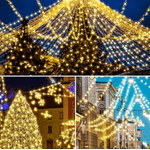 Casa si Gradina - Corpuri si surse de iluminat - Iluminat exterior - Instalatii luminoase exterior - Instalatie solara decorativa lungime 30 metri cu 300 LED ALB CALD - Infinity.ro