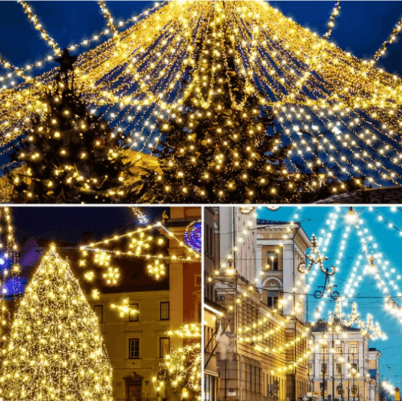Casa si Gradina - Corpuri si surse de iluminat - Iluminat exterior - Instalatii luminoase exterior - Instalatie solara decorativa lungime 30 metri cu 300 LED ALB CALD - Infinity.ro