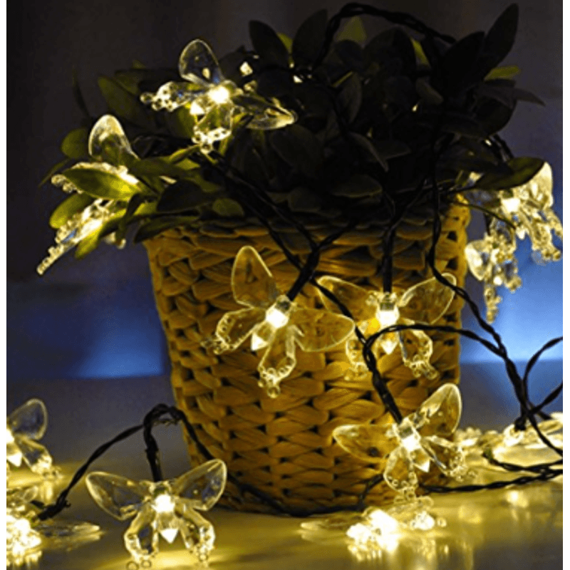 Casa si Gradina - Corpuri si surse de iluminat - Iluminat exterior - Instalatii luminoase exterior - Instalatie 1500-11 Solara 50 LED - FLUTURI Crystal ALB CALD 5m - Infinity.ro