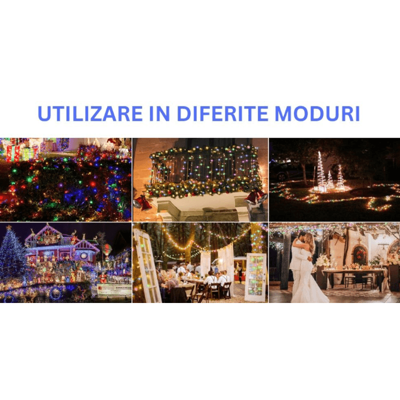 Casa si Gradina - Corpuri si surse de iluminat - Iluminat exterior - Instalatii luminoase exterior - Instalatie multicolora 50m tip rola cu 240 LED 8 efecte de iluminare - Infinity.ro