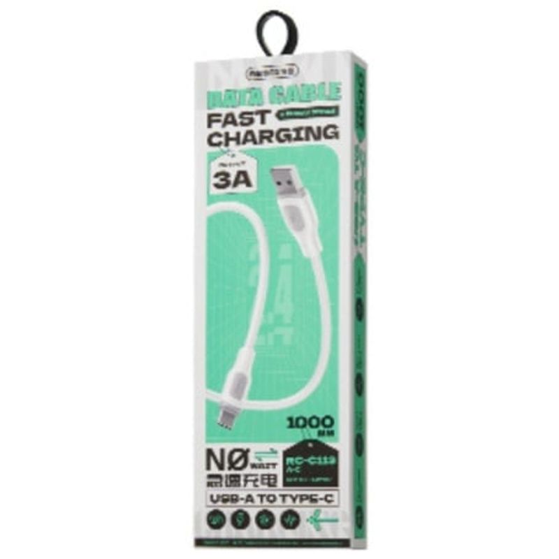 Laptop, Telefoane si Tablete - Telefoane mobile si accesorii - Accesorii Telefoane - Cabluri si adaptoare telefoane - Cablu de date cu incarcare rapida REMAX RC-C113, 3A, USB-A la USB-C, 1 metru, alb - Infinity.ro