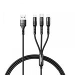 Laptop, Telefoane si Tablete - Telefoane mobile si accesorii - Accesorii Telefoane - Cabluri si adaptoare telefoane - Cablu de date cu incarcare 3 in 1 REMAX RC-186TH, USB - Lightning/ Tip C/ Micro USB 3, 1 A, 1.2 m, negru - Infinity.ro