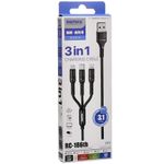 Laptop, Telefoane si Tablete - Telefoane mobile si accesorii - Accesorii Telefoane - Cabluri si adaptoare telefoane - Cablu de date cu incarcare 3 in 1 REMAX RC-186TH, USB - Lightning/ Tip C/ Micro USB 3, 1 A, 1.2 m, negru - Infinity.ro