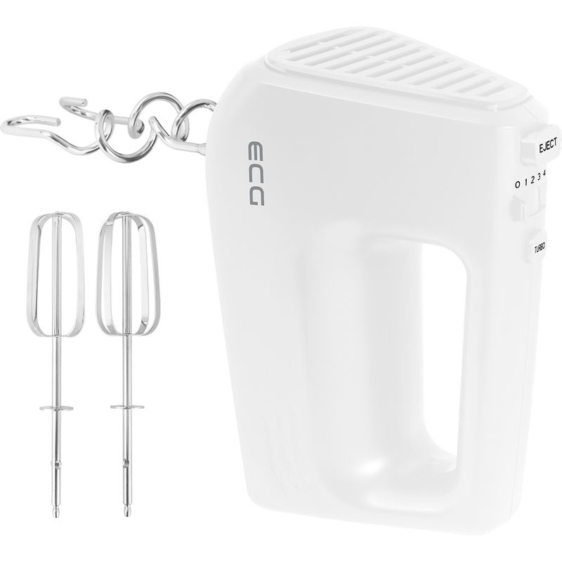 Electronice si Electrocasnice - Electrocasnice bucatarie - Mixere, tocatoare & roboti de bucatarie - Mixere - Mixer de mana ECG RS 440 White Lite, 400 W, 5 viteze, functie TURBO, 2 teluri si 2 carlige, alb - Infinity.ro