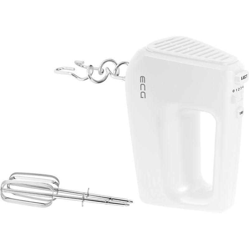 Electronice si Electrocasnice - Electrocasnice bucatarie - Mixere, tocatoare & roboti de bucatarie - Mixere - Mixer de mana ECG RS 440 White Lite, 400 W, 5 viteze, functie TURBO, 2 teluri si 2 carlige, alb - Infinity.ro