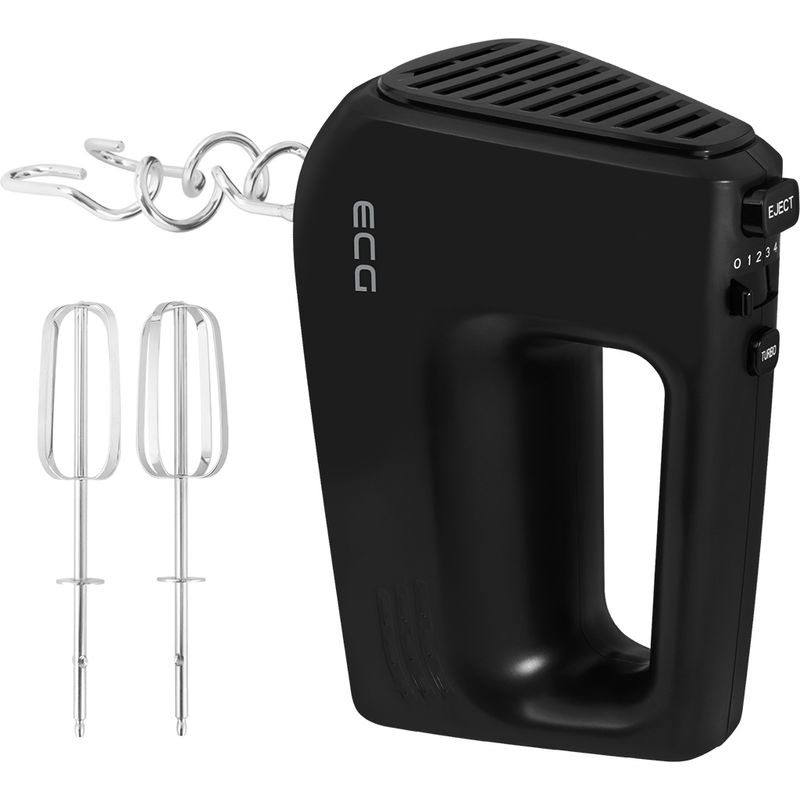 Electronice si Electrocasnice - Electrocasnice bucatarie - Mixere, tocatoare & roboti de bucatarie - Mixere - Mixer de mana ECG RS 440 Black Lite, 400 W, 5 viteze, functie TURBO, 2 teluri si 2 carlige, negru - Infinity.ro