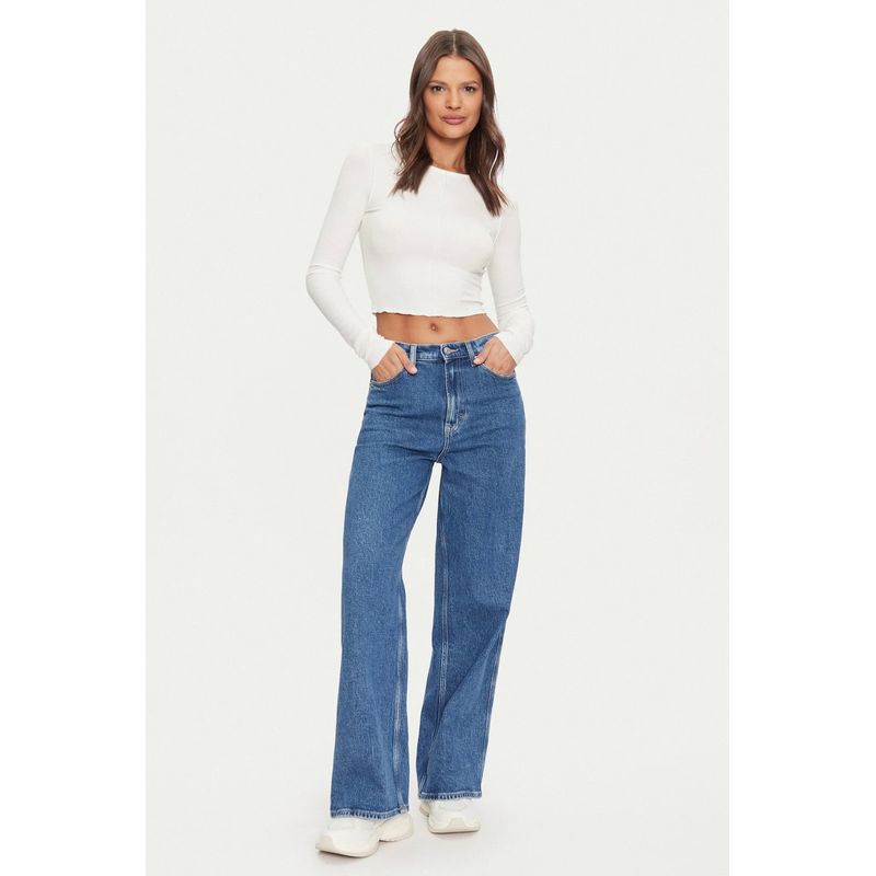 Fashion, accesorii si bijuterii - Femei - Imbracaminte femei - Pantaloni femei - Blugi dama Tommy Jeans Claire Wide Leg DW0DW19617 W30-L32 US Albastru royal - Infinity.ro