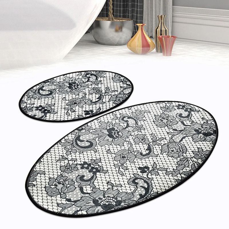 Casa si Gradina - Textile si covoare - Covoare - Covorase baie - Set 2 Covorase baie Lace, 60 x 100 cm, 50 x 60 cm, Antiderapant, Alb/Negru - Infinity.ro