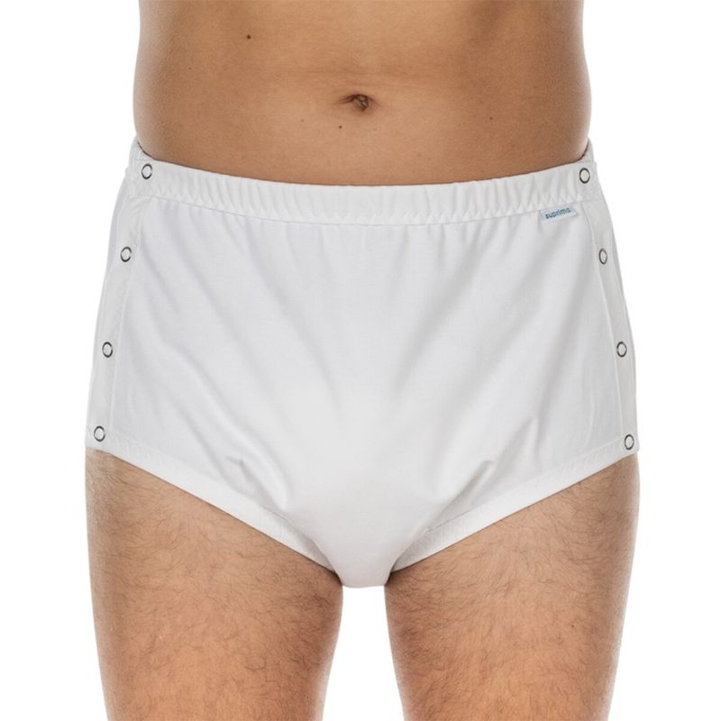 Ingrijire personala si Cosmetice - Ingrijire personala - Igiena intima - Scutece adulti si chiloti incontinenta - Chilot incontinenta nivel 4/5, Suprima, Unisex, 100% Bumbac, Captuseala poliester, Alb, capse laterale, Mar 36/38 - Infinity.ro