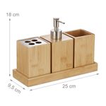 Casa si Gradina - Sanitare - Suporturi si accesorii baie - Dispensere - Set accesorii baie cu tavita, 3 piese- include dozator sapun, Bambus, Natur, 18 x 25 x 9,5 cm - Infinity.ro