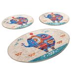 Casa si Gradina - Textile si covoare - Covoare - Covorase baie - Set 3 Covorase baie Etnic Oval, 60 x 100 cm, 50 x 60 cm, Antiderapant, Multicolor - Infinity.ro