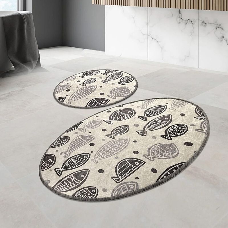 Casa si Gradina - Textile si covoare - Covoare - Covorase baie - Set 2 Covorase baie Fish White, 60 x 100 cm, 50 x 60 cm, Antiderapant, Alb - Infinity.ro