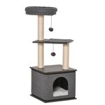 Petshop - Accesorii petshop - Jucarii animale - Ansambluri de joaca - Ansamblu de joaca pentru pisici, cu platforme, culcus si ciucuri, gri si bej, 40x40x104 cm - Infinity.ro