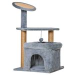 Petshop - Accesorii petshop - Jucarii animale - Ansambluri de joaca - Ansamblu de joaca pentru pisici, cu platforme, culcus si ciucure, gri si bej, 48x48x84 cm - Infinity.ro
