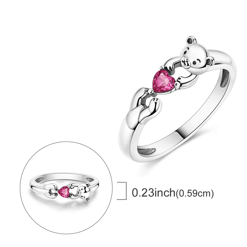 Fashion, accesorii si bijuterii - Femei - Bijuterii femei - Inele femei - Inel argint fashion Bear Love, cu inimă roșie - 6 - Infinity.ro