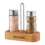 Casa si Gradina - Bucatarie si vesela - Ustensile bucatarie - Rasnite si dozatoare condimente - Set solnita si pipernita DOMOTTI Temis, 3 piese, rotunde cu suport lemn - Infinity.ro