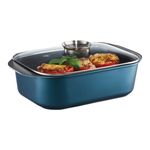 Casa si Gradina - Bucatarie si vesela - Vase pentru gatit - Tavi copt - Tava cu capac AMBITION Azzurro, 40x25x11cm, 7.5L, Sistem Aroma Knob, invelis Qualum Basic - Infinity.ro