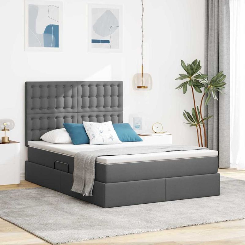 Casa si Gradina - Mobilier - Paturi si accesorii - Paturi - Pat cu storage Gri inchis 140 x 200 cm Piele artificiala - Infinity.ro