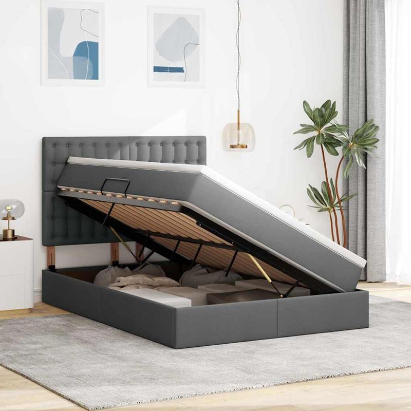 Casa si Gradina - Mobilier - Paturi si accesorii - Paturi - Pat cu storage Gri inchis 140 x 200 cm Piele artificiala - Infinity.ro