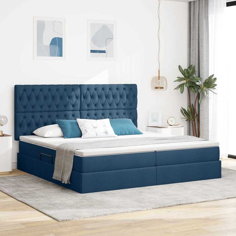 Casa si Gradina - Mobilier - Paturi si accesorii - Paturi - Pat cu storage albastru 200 x 200 cm Piele artificiala - Infinity.ro
