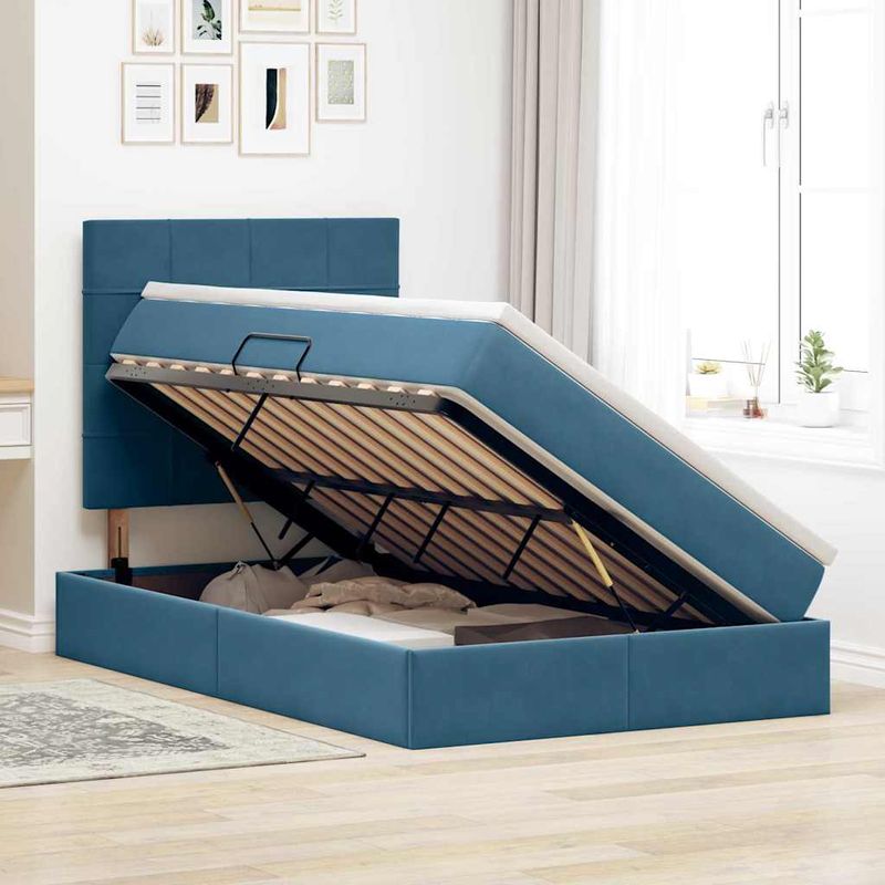 Casa si Gradina - Mobilier - Paturi si accesorii - Paturi - Pat cu saltea si LED cu saltea albastru 120 x 190 cm Catifea - Infinity.ro