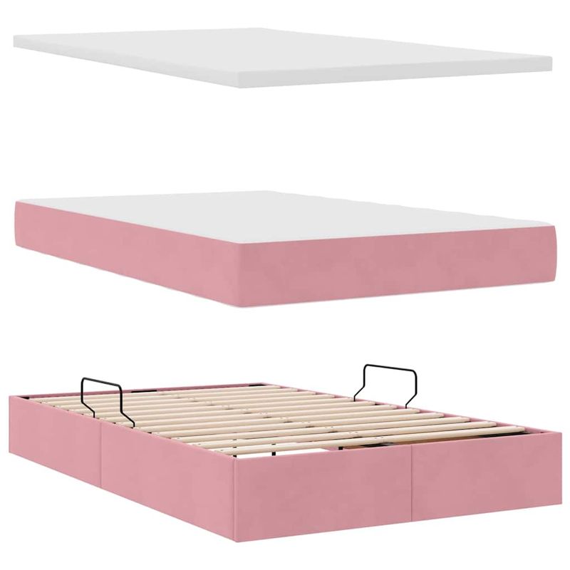 Casa si Gradina - Mobilier - Paturi si accesorii - Paturi - Pat cu storage cu saltea cu headboard Roz 120 x 200 cm Catifea - Infinity.ro