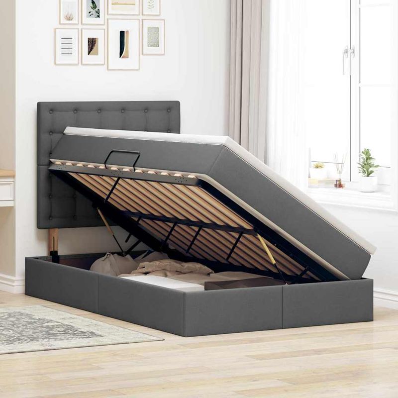 Casa si Gradina - Mobilier - Paturi si accesorii - Paturi - Pat cu storage Gri inchis 120 x 190 cm Piele artificiala - Infinity.ro